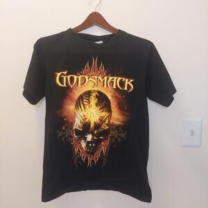 ANVIL Godsmack 4 Mens SIZE S Black Skull Design Double Sided Short Sleeve TShirt